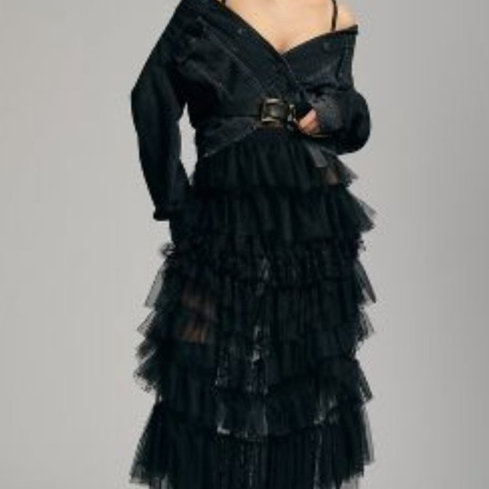 Anthropologie Ruffled Tulle Midi Skirt